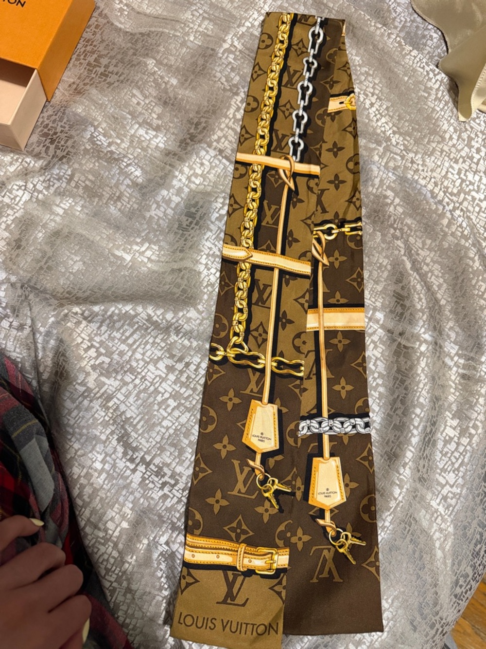 Louis Vuitton Brown & Gold Monogram Twilly Scarf